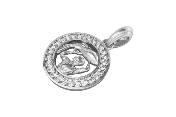 Aquarius Charm Pendant in Silver with 27 Diamonds